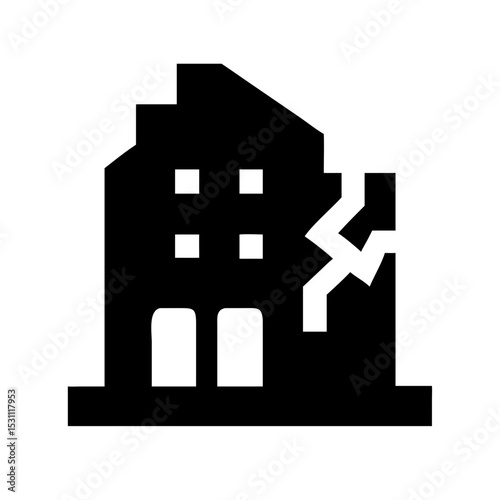 Icon of a damaged building to signify destruction or disrepair