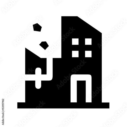 Icon of a damaged building to signify destruction or disrepair