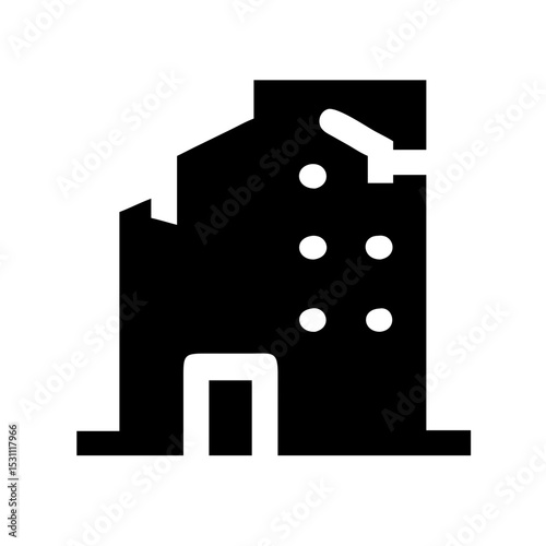 Icon of a damaged building to signify destruction or disrepair