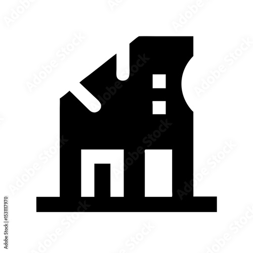 Icon of a damaged building to signify destruction or disrepair