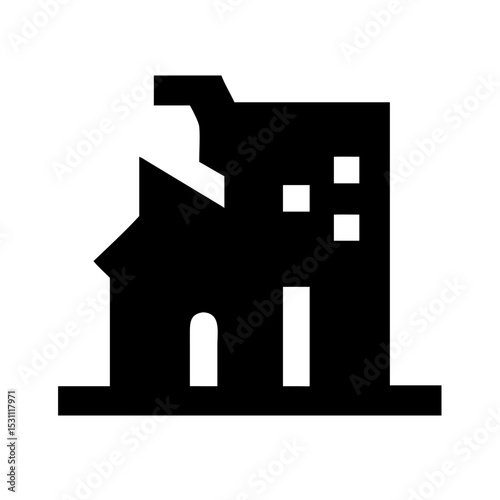 Icon of a damaged building to signify destruction or disrepair