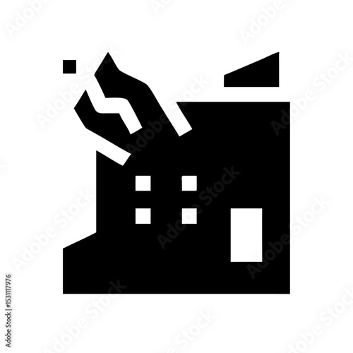 Icon of a damaged building to signify destruction or disrepair