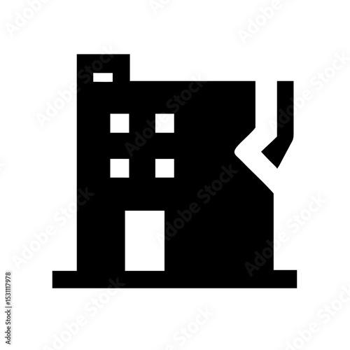 Icon of a damaged building to signify destruction or disrepair