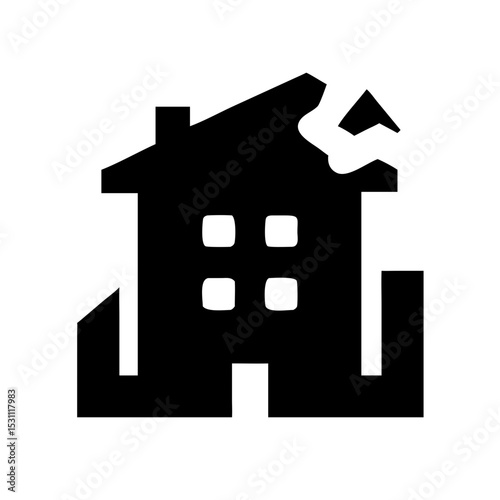 Icon of a damaged building to signify destruction or disrepair