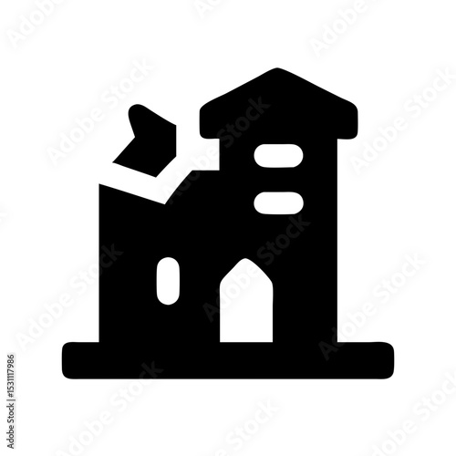 Icon of a damaged building to signify destruction or disrepair