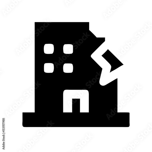 Icon of a damaged building to signify destruction or disrepair