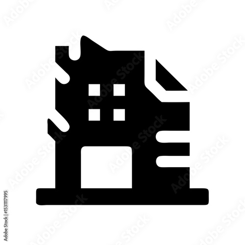 Icon of a damaged building to signify destruction or disrepair
