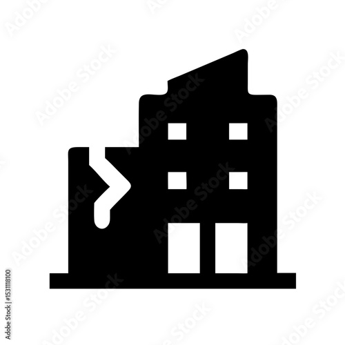 Icon of a damaged building to signify destruction or disrepair