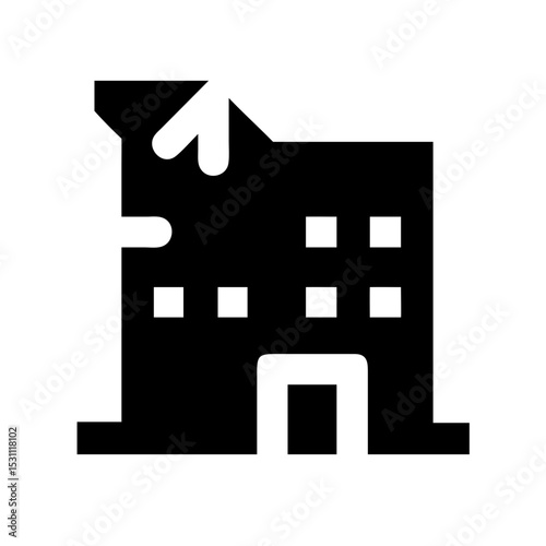 Icon of a damaged building to signify destruction or disrepair