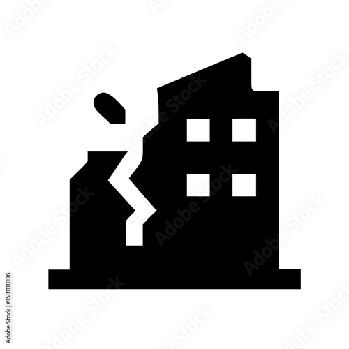 Icon of a damaged building to signify destruction or disrepair
