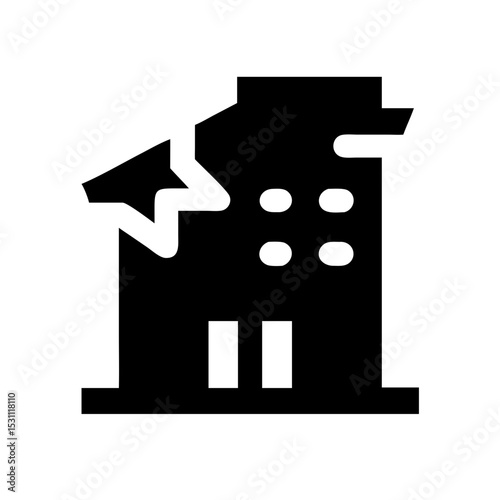 Icon of a damaged building to signify destruction or disrepair