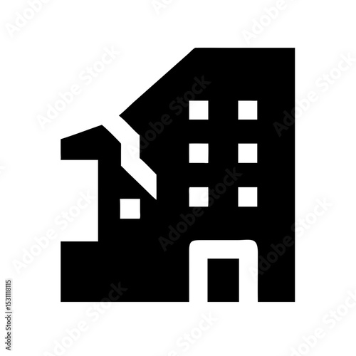 Icon of a damaged building to signify destruction or disrepair