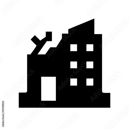 Icon of a damaged building to signify destruction or disrepair