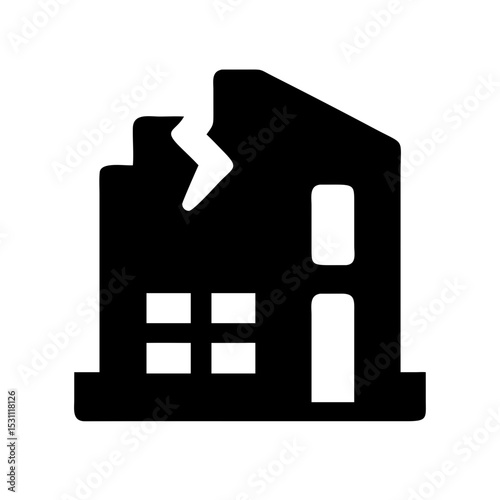 Icon of a damaged building to signify destruction or disrepair