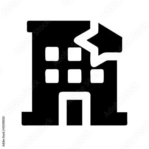 Icon of a damaged building to signify destruction or disrepair