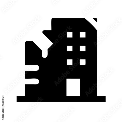 Icon of a damaged building to signify destruction or disrepair