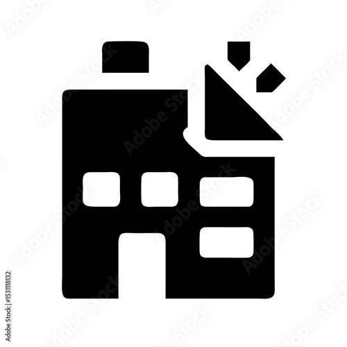 Icon of a damaged building to signify destruction or disrepair
