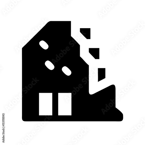 Icon of a damaged building to signify destruction or disrepair