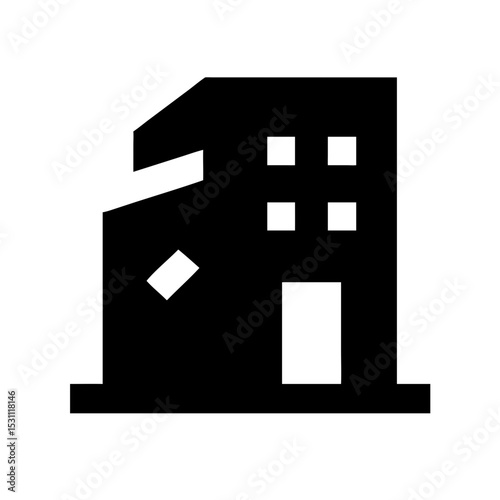 Icon of a damaged building to signify destruction or disrepair