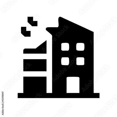Icon of a damaged building to signify destruction or disrepair