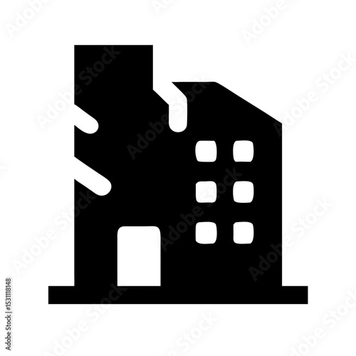 Icon of a damaged building to signify destruction or disrepair