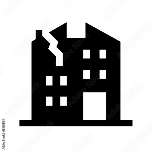 Icon of a damaged building to signify destruction or disrepair