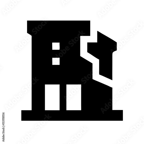 Icon of a damaged building to signify destruction or disrepair