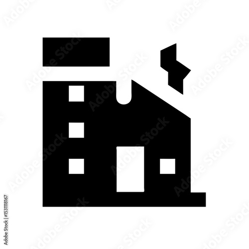 Icon of a damaged building to signify destruction or disrepair