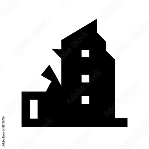 Icon of a damaged building to signify destruction or disrepair