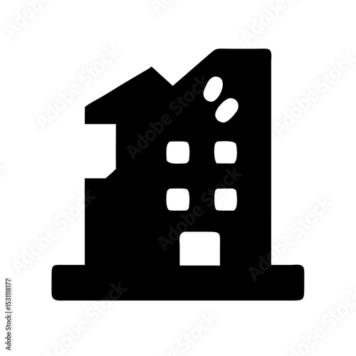 Icon of a damaged building to signify destruction or disrepair