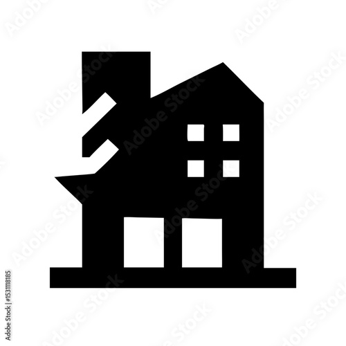 Icon of a damaged building to signify destruction or disrepair