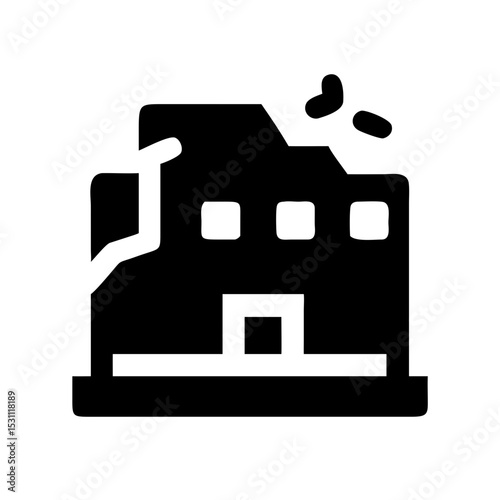 Icon of a damaged building to signify destruction or disrepair