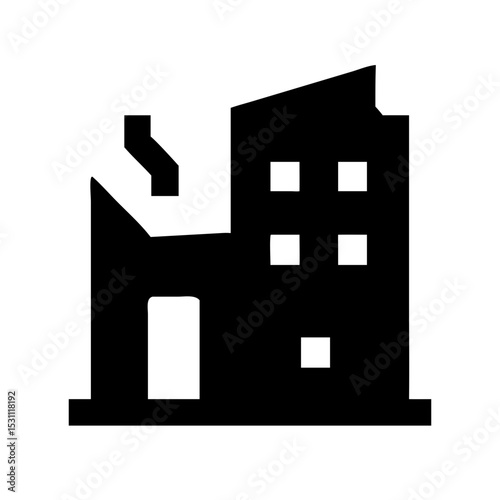 Icon of a damaged building to signify destruction or disrepair