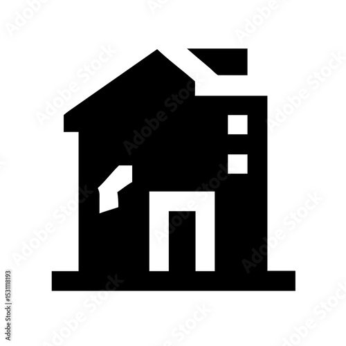 Icon of a damaged building to signify destruction or disrepair