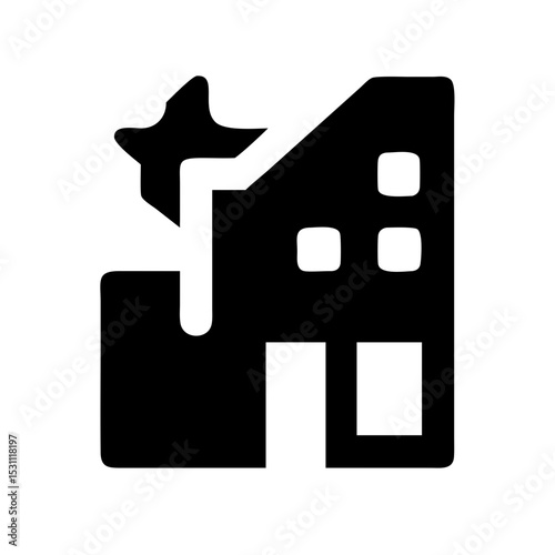 Icon of a damaged building to signify destruction or disrepair