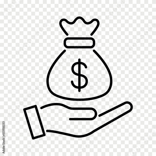 money bag on hand line icon