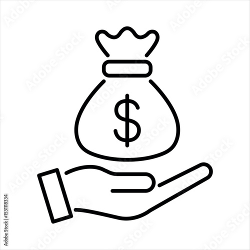 money bag on hand line icon