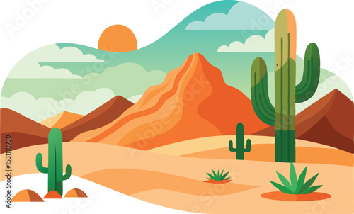 Abstract desert with cactus
