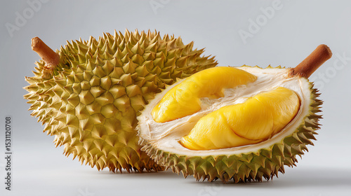 Close-up of fresh durian fruit opened.