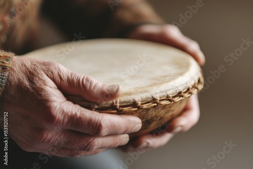 A person is holding a drum in their hands
