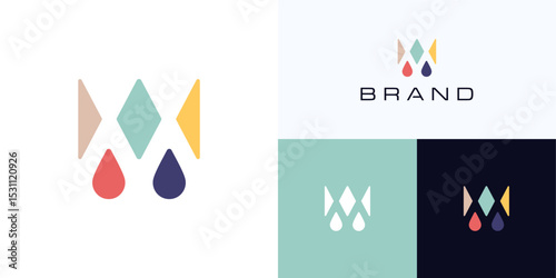 Crown diamond minimalist logo icon design vector illustration, Symbol crown modern geometric shapes with colorful flat for brand identity and business