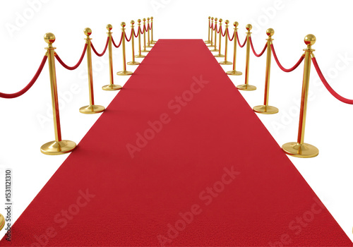 Isolated Elegant Red Carpet Event with Gold Stanchions