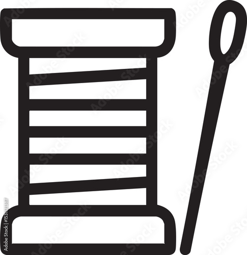 Simple Black and White Icon of a Spool of Thread and a Needle minimalist black