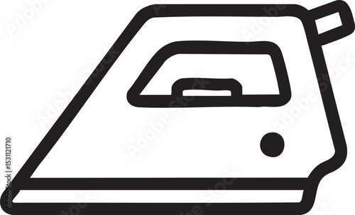 Simple Black and White Line Art Illustration of a Clothes Iron for Pressing Fabric This