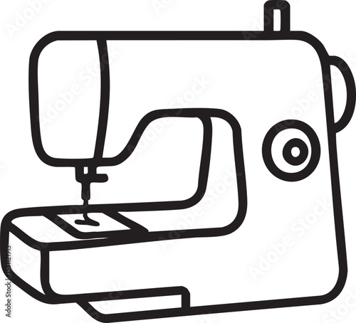 Simple Black and White Outline Illustration of a Sewing Machine for Crafts and Tailoring black