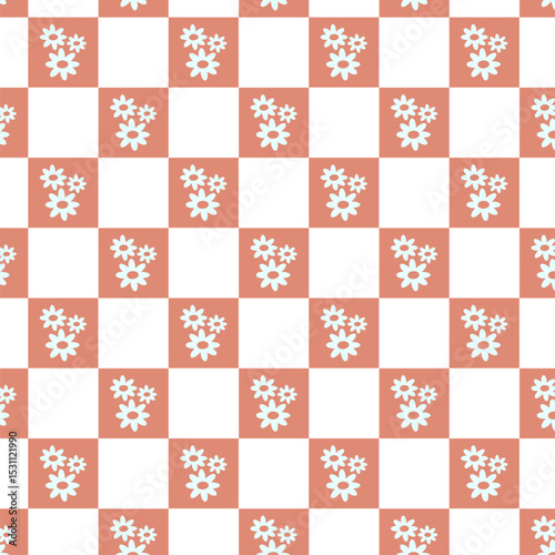 pastel color Checkerboard seamless pattern design with flowers