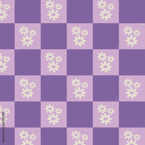 pastel color Checkerboard seamless pattern design with flowers