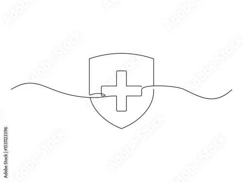continuous line drawing shield medical design, crossed vector illustration, isolated on transparent background