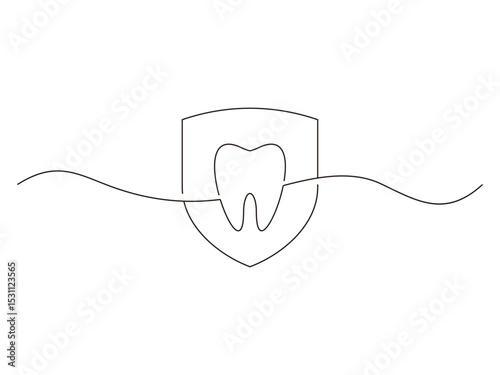 continuous line drawing dental with shield design, shield vector illustration, isolated on transparent background