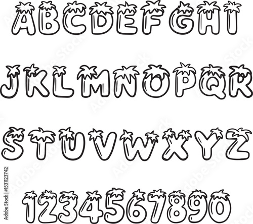 Hairy Wig Hair typography font lettering ABC cartoon vector text